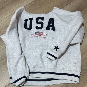 Gray USA Sweatshirt with Navy Accents